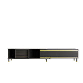 Black modern rectangle TV stand with three drawers for media storage and organization